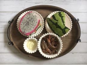 主要食材：西瓜皮、火龙果、鲜虾、蛋黄酱