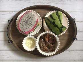 主要食材：西瓜皮、火龙果、鲜虾、蛋黄酱