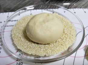 上表面粘上白芝麻。