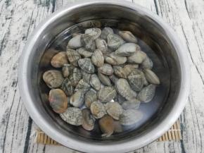 买回来的花甲放入盐水中浸泡一会儿，让它把泥沙全部吐出来，然后再用水清洗干净