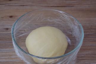 取出面团揉圆盖上保鲜膜放在温暖处发酵至两倍大左右