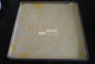 将蛋糕糊倒入28*28方盘内，轻震两下出气泡。