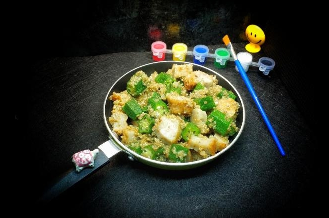 秋葵鱼饼焗藜麦