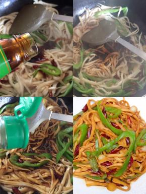 加入适量蚝油、生抽、黑胡椒粉翻炒熟即可
