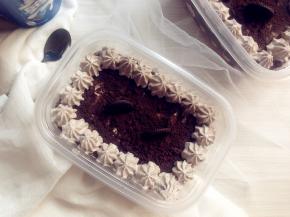 再重复上面步骤，在最上面一层挤一圈淡奶油小花，中间放一、两块奥利奥饼干装饰即可。