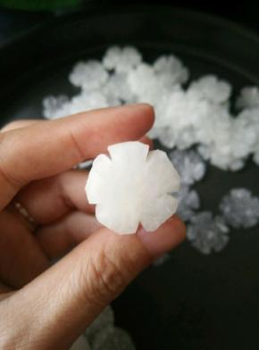 白萝卜去皮，修成圆形，然后再慢慢切出花瓣。