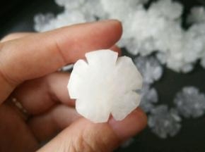 白萝卜去皮，修成圆形，然后再慢慢切出花瓣。