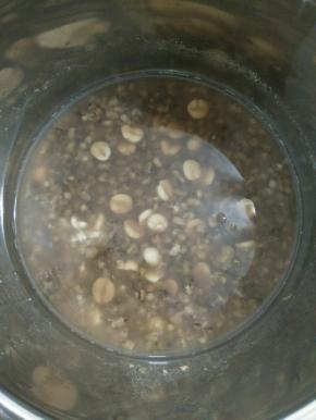 然后一起放入压力锅，加上冰糖，煮45分钟左右。