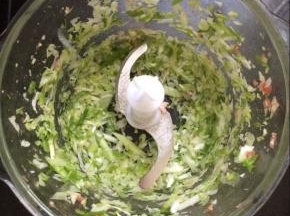 将葱用搅拌器搅碎，备用