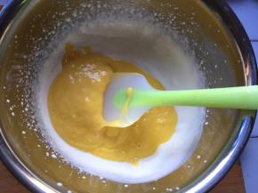 将淡奶油和打溶的芒果混合均匀，放入裱花袋挤入模具即可