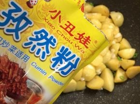 放入孜然粉翻炒均匀。