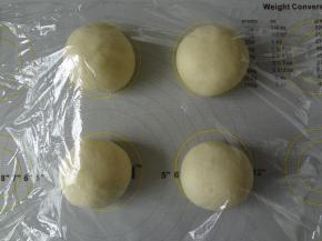 取出面团稍微排气称重分割成4等份滚圆松弛20分钟