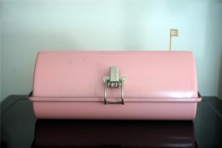 将做了标记的一端插入吐司盒的小孔处。随着面团的二次发酵，竹签会慢慢往上升，看到标记处，发酵完成，大概40分钟。