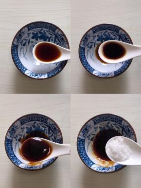 调酱汁：1汤匙生抽+1汤匙醋+1汤匙蚝油+小半汤匙白糖搅拌均匀备用