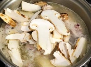 鸡肉慢煮五分钟后可加入松茸中小火继续煮五分钟。撒入葱花、适量的盐调味即可。