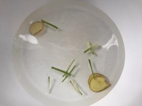 锅中倒入适量清水，加入葱段、姜片、盐和白酒