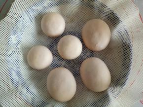 头部的面团揉圆稍微压一下，身体部位的揉成椭圆“”盖保鲜膜放冰箱