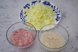 白菜洗净切成末备用，大米淘洗干净