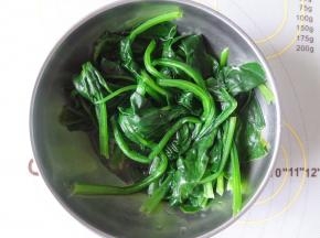 将菠菜焯水捞出过冷水