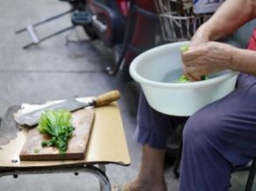 阿婆也在做菜馅呢，貌似是一个食。