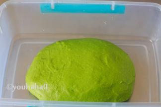 面团表面收光滑，放入保鲜盒中，室温下进行第一次发酵。