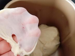 15分钟左右，检查一下出膜状态。盖上面包机盖子调到发酵状态进行一发。