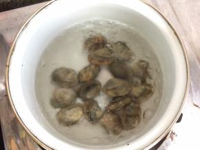     锅中加水煮开，放入花蛤煮至张开（怕腥的可加入一片姜一起煮）
