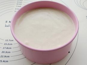 倒入阳晨6寸戚风模具中，震几下模具，把大气泡震出来。