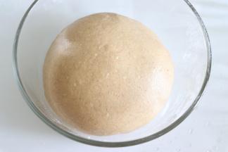 除黄油外的材料混合，揉面到扩展阶段后，加入黄油，直到完全阶段即可。状态就是面团可以拉出比较结实的大片的面膜。盖好盖子，放到温暖的地方进行发酵。