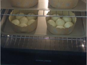 COUSS CF-100A发酵箱，选择35度，湿度85%，时间60分钟，底部水盘加水加湿，面团放入进行二次发酵约2倍大。