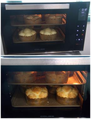 COUSS CO-960M烤箱，选择热风模式，提前180度预热好，预热完成提示音响后，2层烤盘间隔放入，烘烤约20分钟。