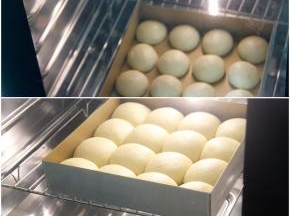 CF-100A发酵箱，设定温度35度，湿度85%，时间60分钟，底部水盘加水加湿，面团放入二次发酵至约2倍大小。