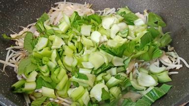 待豆芽有点软下青菜翻炒片刻。