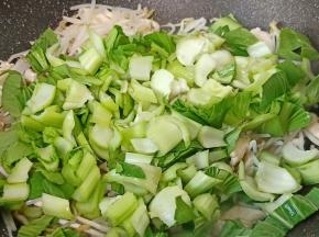 待豆芽有点软下青菜翻炒片刻。