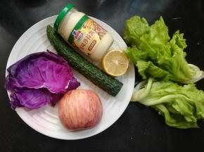 把各项食材都清洗干净，可以换成其他喜欢的食材，我的这份沙拉是晚上吃的，没有添加蛋类或肉、鱼等。沙拉酱可以选择甜味或咸味的。的，原料一定要新鲜，符合卫生要求。