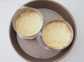 将慕斯糊倒入慕斯圈中抹平，放入冰箱冷藏4小时左右。用电吹风吹一下慕斯圈四周或者用热毛巾捂一下就可以轻松脱模啦~