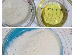 准备材料:鸡蛋5个(中等大小，我的就是超市买的)。糖50克，牛奶55克，玉米油45克，低粉65克。