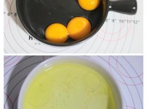 将蛋白和蛋清分开放在两个无油无水的盆中