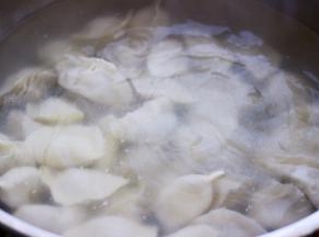 锅中倒入适量清水煮沸后，把包好的饺子放入锅中大火煮开后，点少许清水，反复3次，看见所有的饺子都飘浮在水面上即可关火。