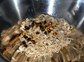 准备一个干净的大盘放入一大勺牛肉酱，拌匀