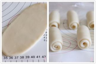 继续取一个卷，擀开长条，之后再卷起来。同样是需要放置几分钟。