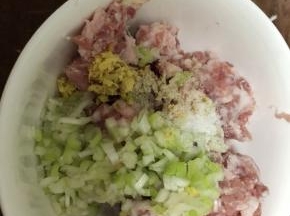 将肉末、老姜、大葱、胡椒，老抽，盐、红薯淀粉1、料酒，适量的清水，一起将肉丸搅散。