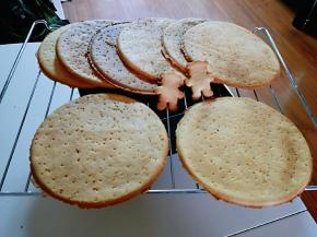 烤好后把边角取下，放在旁边备用，大圆饼干放烤网上晾凉，依次烤好。