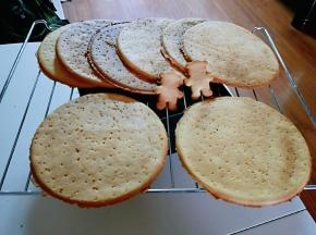 烤好后把边角取下，放在旁边备用，大圆饼干放烤网上晾凉，依次烤好。