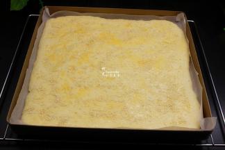 发酵好，从烤箱内取出，把水要取出，刷一层全蛋液，然后均匀的撒一层白芝麻。白芝麻建议炒熟会更加香。