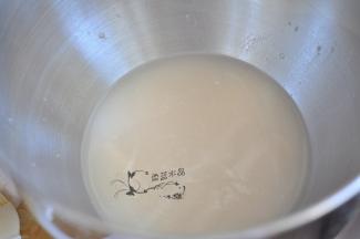 酵母倒入厨师机内胆中，加100克温水中，静置3分钟。