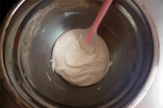 制作蛋白糖霜。将蛋清，糖粉，放入打蛋盆。先搅拌一下再启动打蛋器，以免糖粉飞溅，搅打至糖霜浓稠，能划出纹路且能保持几秒不消失的状态。