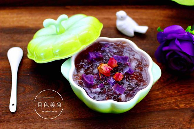 桃胶银耳紫薯玫瑰花羹