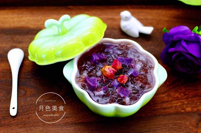 桃胶银耳紫薯玫瑰花羹