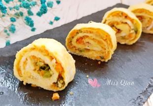 芙蓉肉末鲜蔬卷。